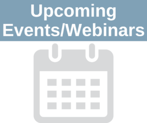 "Upcoming Events/Webinars" button with grey calendar icon